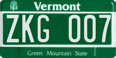 VT license plate ZKG007