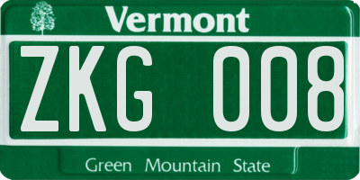 VT license plate ZKG008