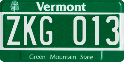 VT license plate ZKG013