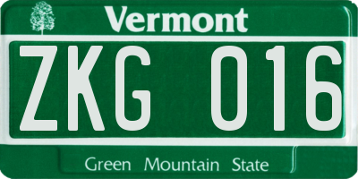 VT license plate ZKG016