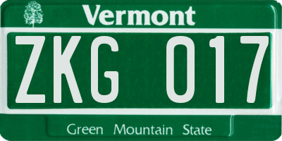 VT license plate ZKG017
