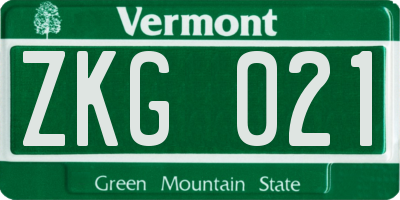 VT license plate ZKG021