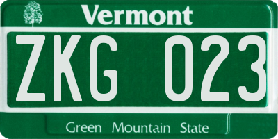 VT license plate ZKG023