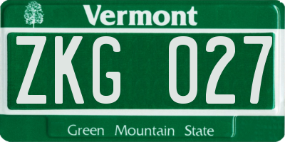 VT license plate ZKG027