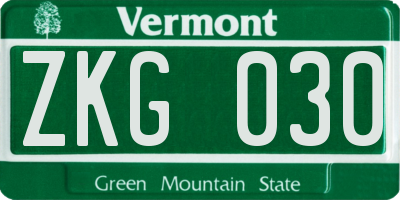 VT license plate ZKG030