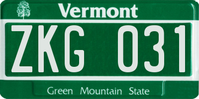VT license plate ZKG031