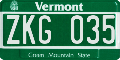 VT license plate ZKG035