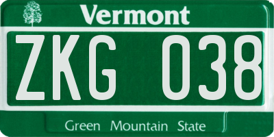 VT license plate ZKG038