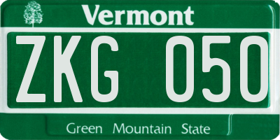 VT license plate ZKG050