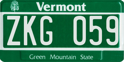 VT license plate ZKG059