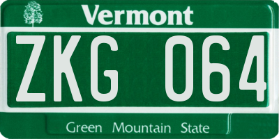 VT license plate ZKG064