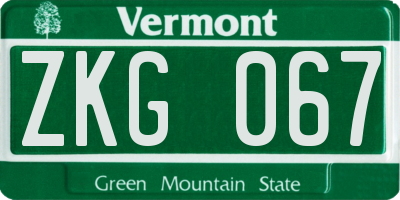 VT license plate ZKG067