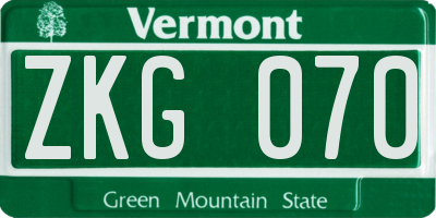 VT license plate ZKG070