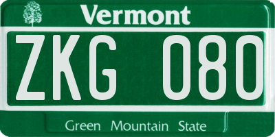 VT license plate ZKG080