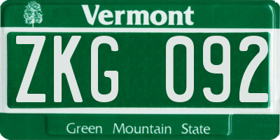 VT license plate ZKG092