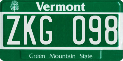 VT license plate ZKG098
