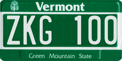 VT license plate ZKG100