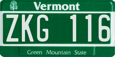 VT license plate ZKG116