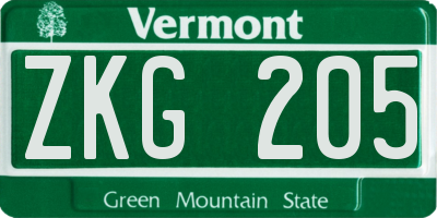 VT license plate ZKG205