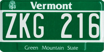 VT license plate ZKG216