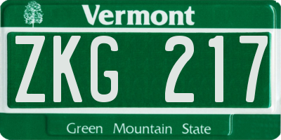 VT license plate ZKG217