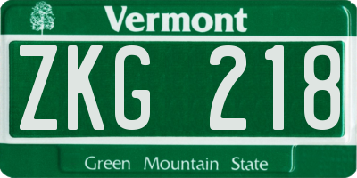 VT license plate ZKG218