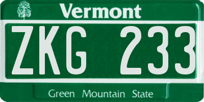VT license plate ZKG233
