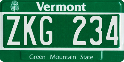 VT license plate ZKG234