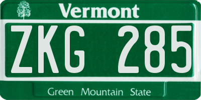 VT license plate ZKG285