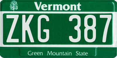 VT license plate ZKG387