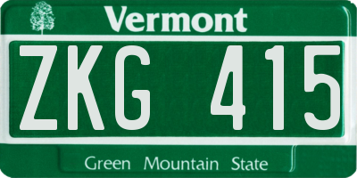 VT license plate ZKG415