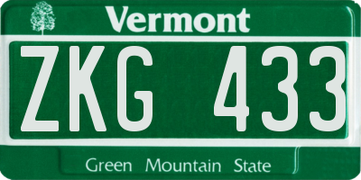 VT license plate ZKG433