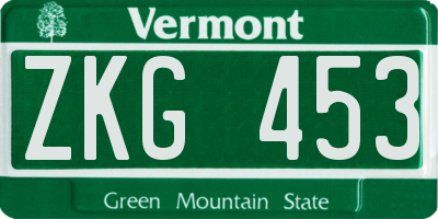 VT license plate ZKG453