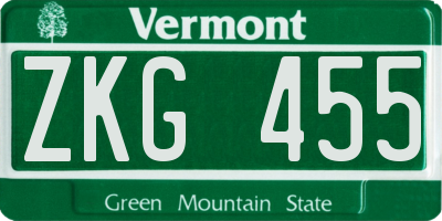 VT license plate ZKG455