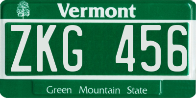 VT license plate ZKG456