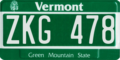 VT license plate ZKG478