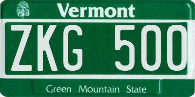 VT license plate ZKG500