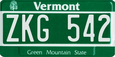 VT license plate ZKG542