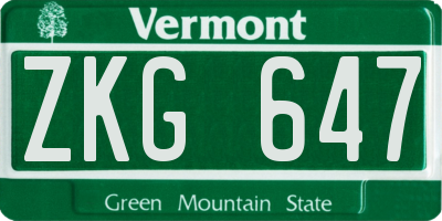 VT license plate ZKG647