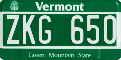 VT license plate ZKG650