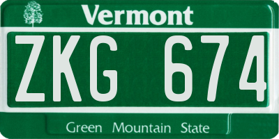 VT license plate ZKG674