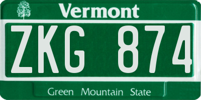 VT license plate ZKG874