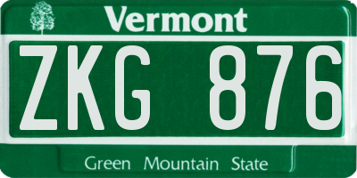 VT license plate ZKG876