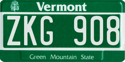 VT license plate ZKG908