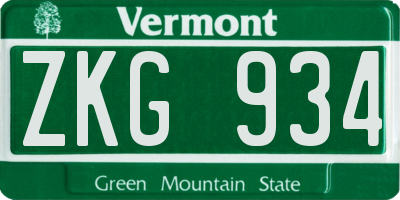 VT license plate ZKG934