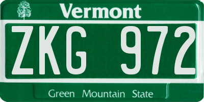 VT license plate ZKG972