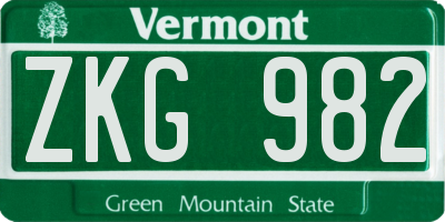 VT license plate ZKG982