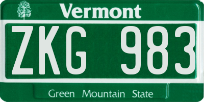 VT license plate ZKG983