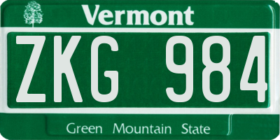 VT license plate ZKG984