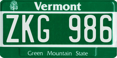 VT license plate ZKG986